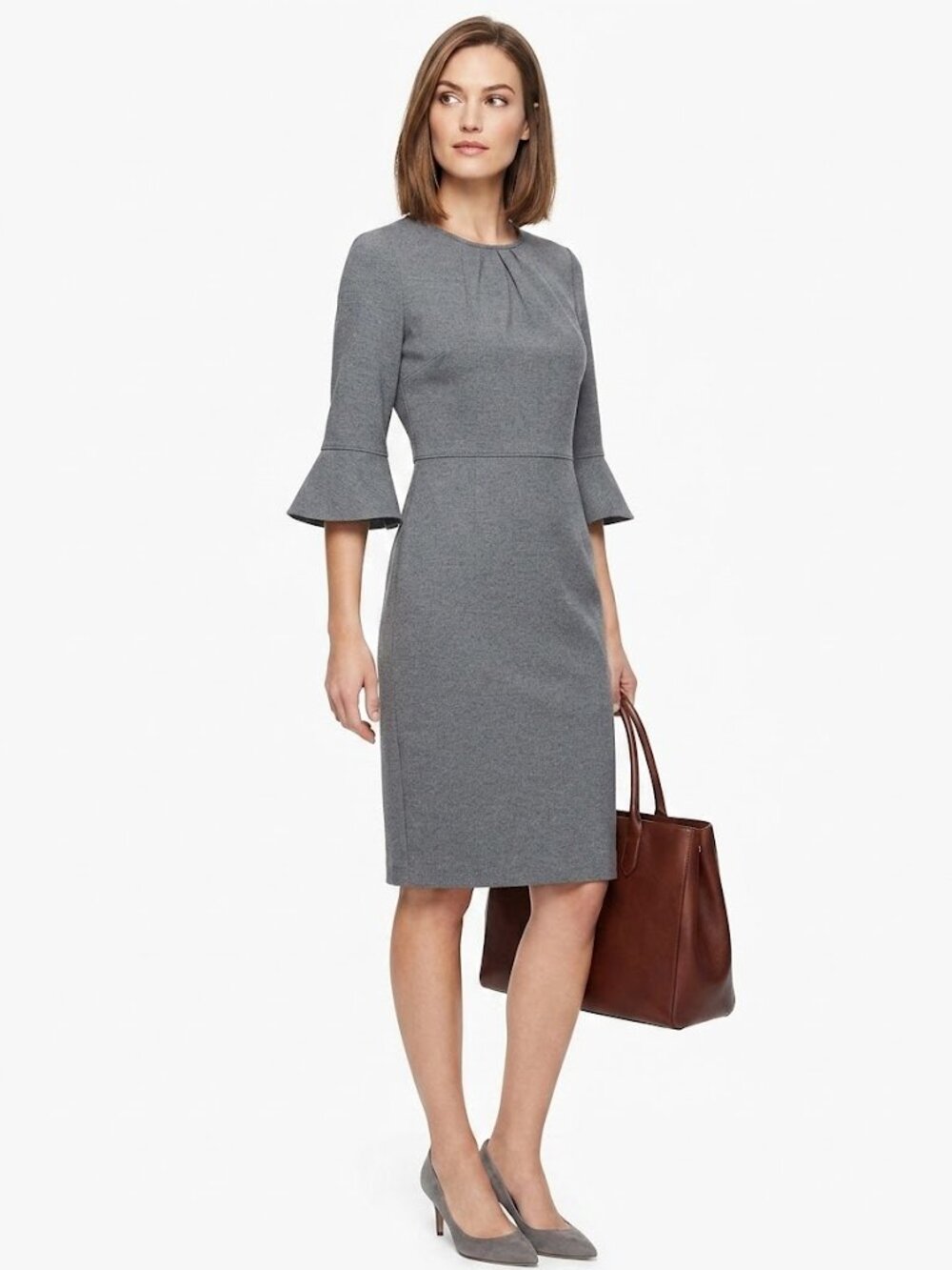 J. Crew Sheath Dress 8 Bell Sleeves Lined Stretch Polished Professional Feminine